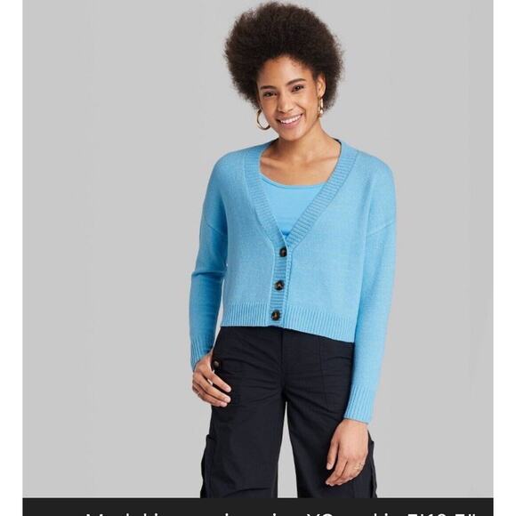 Wild Fable Slouchy Button-Front Cardigan- Sky Blue Women's XS NWT - Picture 2 of 9